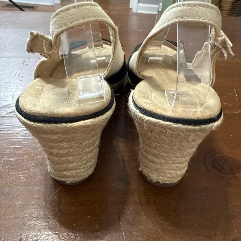 Lands' End Black and Cream Espadrille Slingbacks size 7